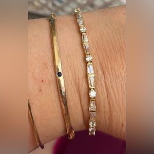 Diamonique 14k Yellow Gold Tapered Baguette and Round Bracelet